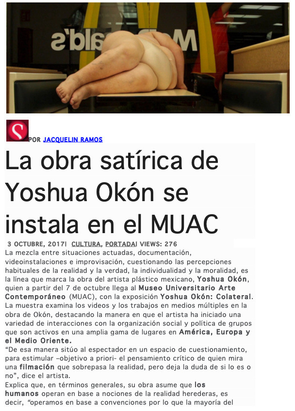 La obra satírica de Yoshua Okón,2017