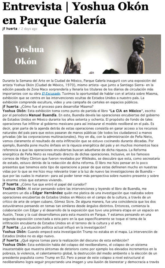 Yoshua Okón en Parque Galería,2017